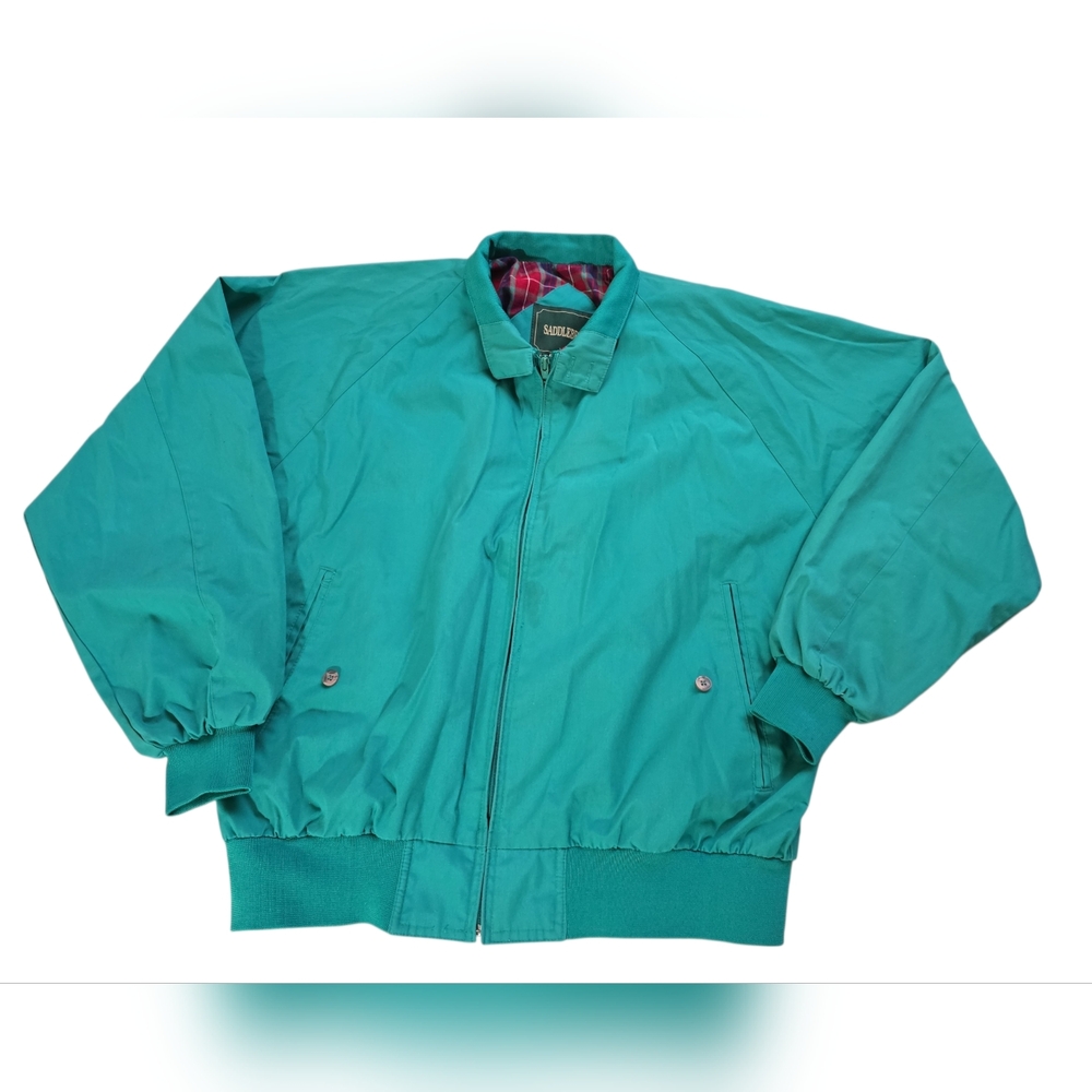 Vintage Saddlebred Breed Green Teal Harrington Jacket XL Made in Hong Kong 90s-